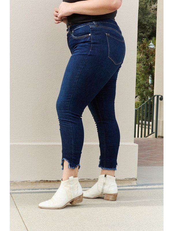 Kancan Full Size Frayed Hem Cropped Mid Rise Jeans Denim Jeans LoveAdora