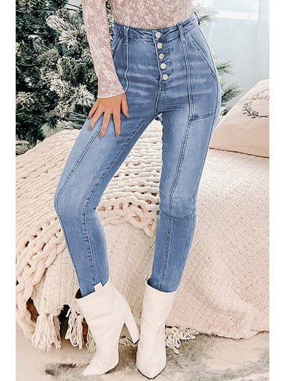 Button Fly Center Seam High Rise Jeans Denim Jeans LoveAdora