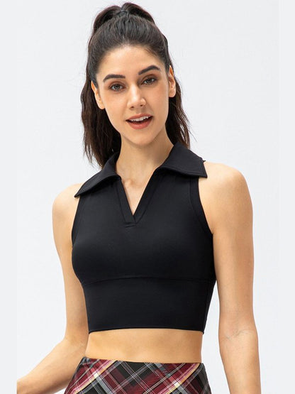 Cropped Collared Yoga Tank Activewear LoveAdora