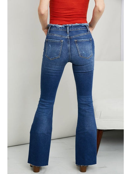 Zenana Frayed Trim Side Slit Jeans Denim Jeans LoveAdora