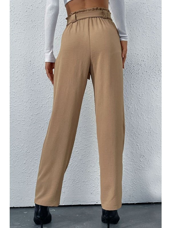 Belted Straight Leg Pants with Pockets Pants LoveAdora