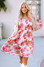 Load image into Gallery viewer, Floral Smocked Square Neck Long Sleeve Dress