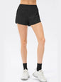 Elastic Waist Slit Faux Layered Sports Shorts Activewear LoveAdora