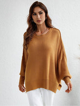 Load image into Gallery viewer, Exposed Seam Dropped Shoulder Slit Sweater Sweaters, Pullovers, Jumpers, Turtlenecks, Boleros, Shrugs LoveAdora