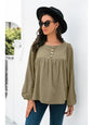 Button Up Balloon Sleeve Blouse Tops LoveAdora