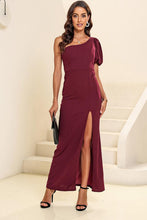Load image into Gallery viewer, One shoulder Balloon Sleeve Slit Maxi Dress
