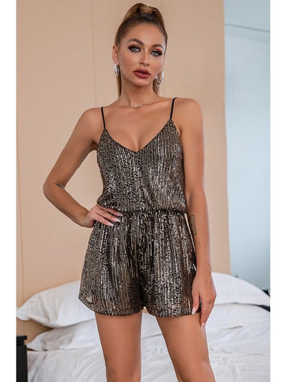 Sequined Spaghetti Strap Romper Jumpsuits & Rompers LoveAdora