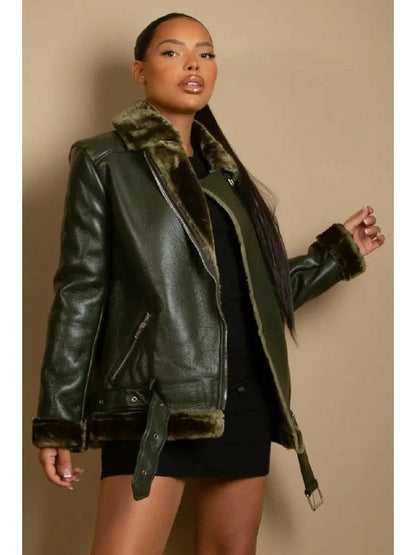 Faux Fur Collar Aviator Jacket Jackets & Coats LoveAdora