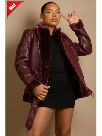 Faux Fur Collar Aviator Jacket Jackets & Coats LoveAdora