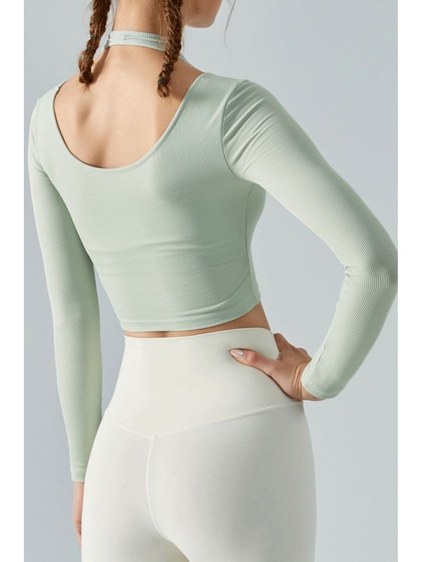 Halter Neck Long Sleeve Cropped Sports Top Activewear LoveAdora