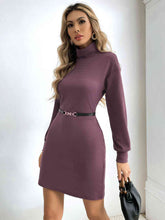 Load image into Gallery viewer, Ribbed Turtle Neck Long Sleeve Dress