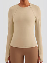 Load image into Gallery viewer, Round Neck Thumbhole Sleeve Sports Top Activewear LoveAdora
