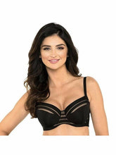 Load image into Gallery viewer, Gorteks Luna Black Full Figure Padded Striped Bra Lingerie &amp; Underwear LoveAdora