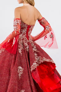 Sweethearted Ruffle Tail Quinceanera Dress Detached Mesh Sleeve - Mask Not Included GLGL1912-9