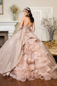 Sweethearted Ruffle Tail Quinceanera Dress Detached Mesh Sleeve - Mask Not Included GLGL1912-3