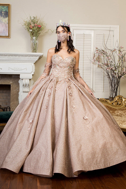 Sweethearted Ruffle Tail Quinceanera Dress Detached Mesh Sleeve - Mask Not Included GLGL1912-2