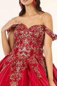 Embroidered Mesh Strap Satin Quinceanera Dress Mesh Tail - Mask Not Included GLGL1930-7