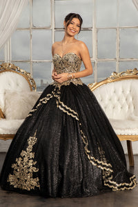 Glitter Embellished Mesh Quinceanera Ball Gown Sweetheart Neckline (Petticoat Included) GLGL3022-0