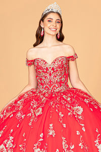 Embroidered Off Shoulder Mesh Quinceanera Dress Separate Long Sleeves GLGL3074-6
