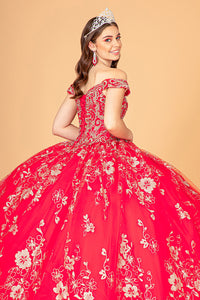 Embroidered Off Shoulder Mesh Quinceanera Dress Separate Long Sleeves GLGL3074-7