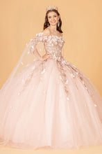 Load image into Gallery viewer, Off Shoulder Mesh Quinceanera Gown Shoulder Side Mesh Drapes GLGL3075-13