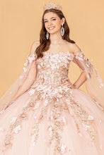 Load image into Gallery viewer, Off Shoulder Mesh Quinceanera Gown Shoulder Side Mesh Drapes GLGL3075-14