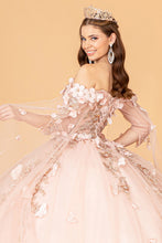 Load image into Gallery viewer, Off Shoulder Mesh Quinceanera Gown Shoulder Side Mesh Drapes GLGL3075-15