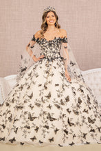 Load image into Gallery viewer, 3D Butterfly Applique Quinceanera Gown Detachable Side Mesh Layer GLGL3167-0