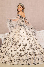 Load image into Gallery viewer, 3D Butterfly Applique Quinceanera Gown Detachable Side Mesh Layer GLGL3167-2