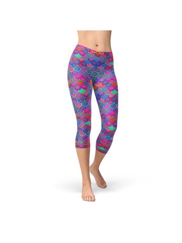 Womens Purple Pink Mermaid Capri Leggings Leggings LoveAdora