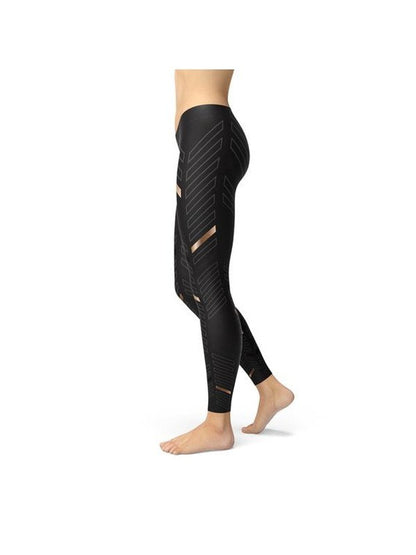 Womens Sports Stripes Black Leggings Leggings LoveAdora