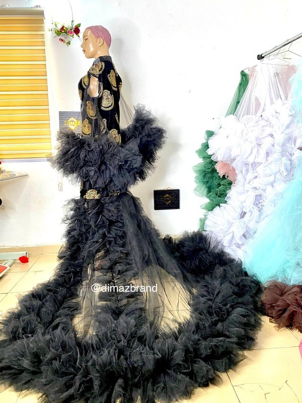 Igbo bride isiagu tulle wedding robe