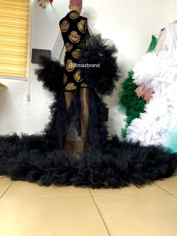 Igbo bride isiagu tulle wedding robe