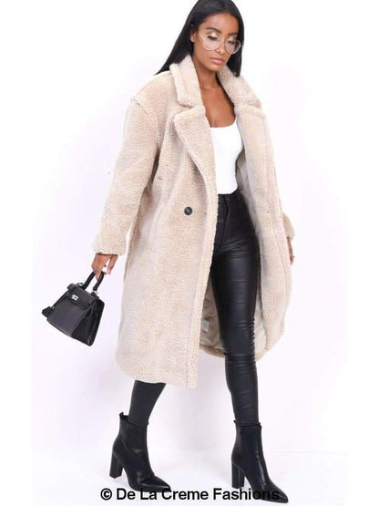 Jackie Double Breasted Borg Teddy Midi Coat Jackets & Coats LoveAdora