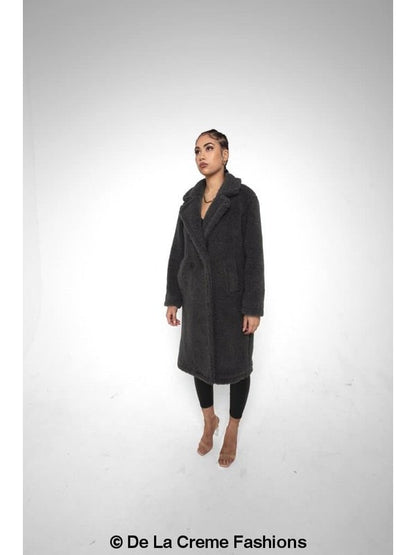 Jackie Double Breasted Borg Teddy Midi Coat Jackets & Coats LoveAdora