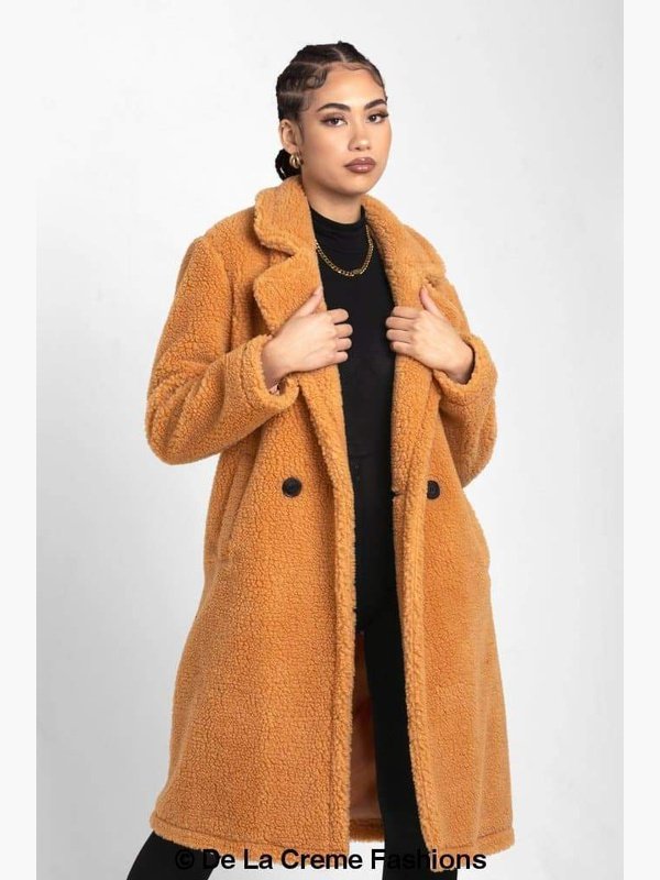 Jackie Double Breasted Borg Teddy Midi Coat Jackets & Coats LoveAdora