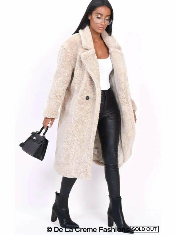 Jackie Double Breasted Borg Teddy Midi Coat Jackets & Coats LoveAdora