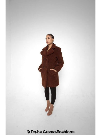 Janine Double Breasted Borg Teddy Coat Jackets & Coats LoveAdora