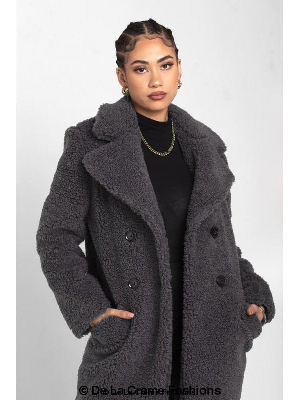 Janine Double Breasted Borg Teddy Coat Jackets & Coats LoveAdora