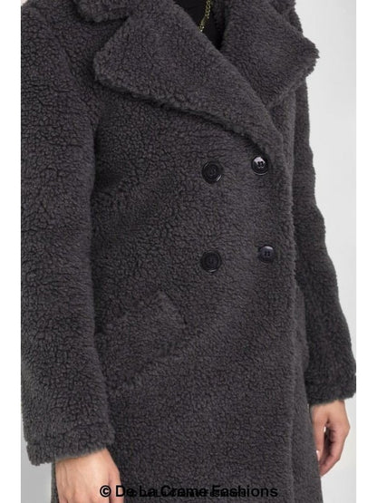 Janine Double Breasted Borg Teddy Coat Jackets & Coats LoveAdora