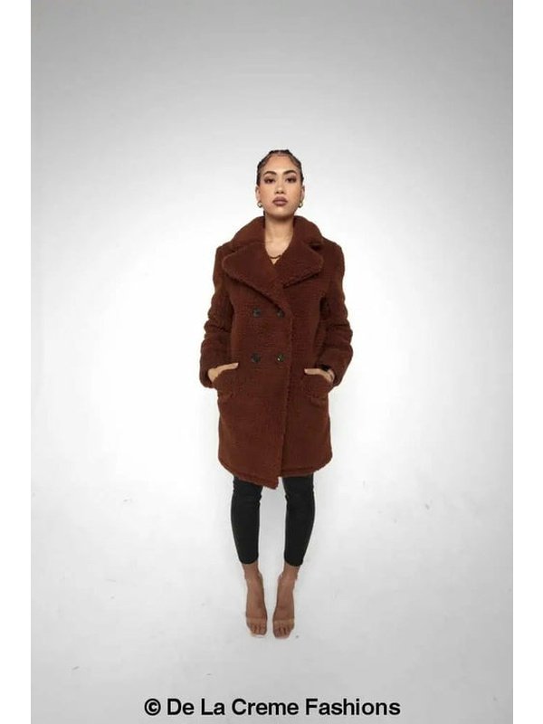 Janine Double Breasted Borg Teddy Coat
