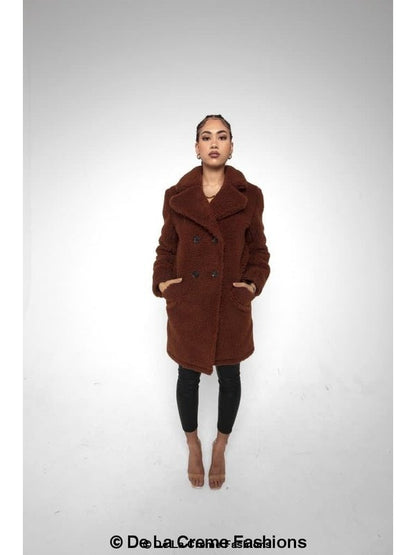 Janine Double Breasted Borg Teddy Coat Jackets & Coats LoveAdora