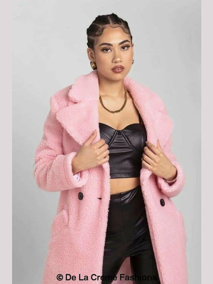 Janine Double Breasted Borg Teddy Coat Jackets & Coats LoveAdora