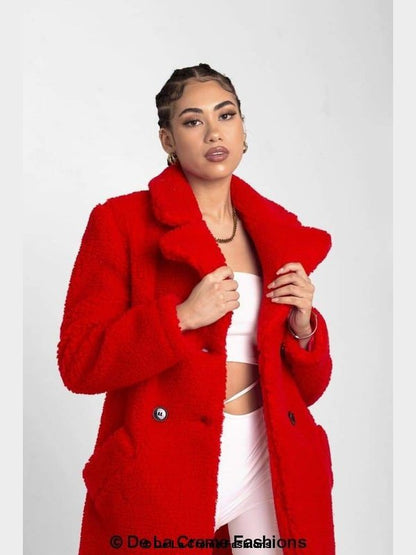 Janine Double Breasted Borg Teddy Coat Jackets & Coats LoveAdora