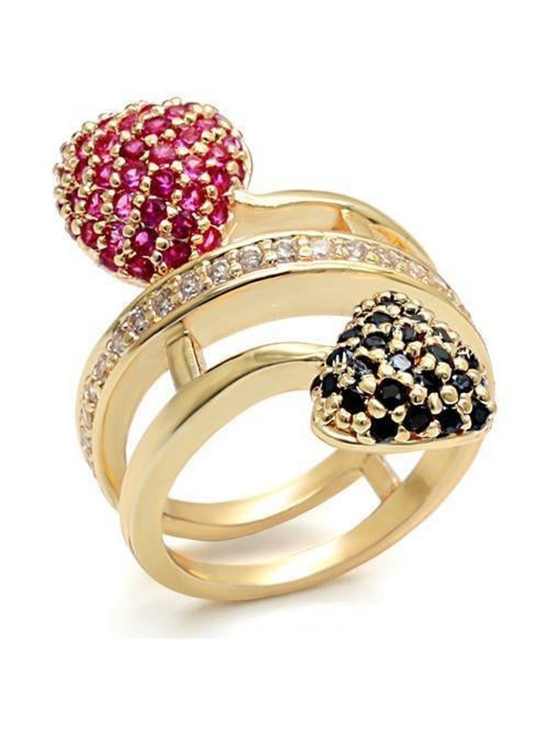 Imitation Gold Brass Ring with Synthetic Garnet in Ruby Ring LoveAdora