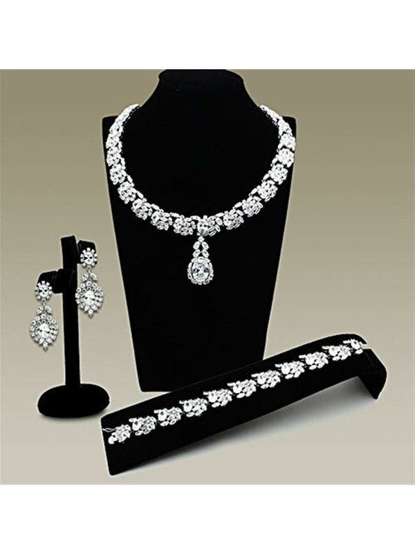 Rhodium Brass Jewelry Sets with AAA Grade CZ in Clear Jewelry Set LoveAdora
