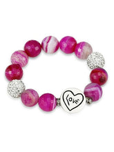 Load image into Gallery viewer, Vintage Style Silver Brass Bracelet with Synthetic Onyx in Fuchsia Bracelet LoveAdora
