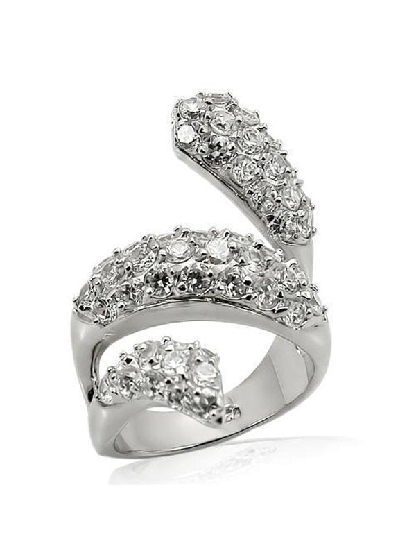 Rhodium 925 Sterling Silver Ring with AAA Grade CZ  in Clear