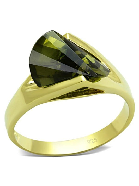 Gold Plating 925 Sterling Silver Ring with AAA Grade CZ in Olivine Ring LoveAdora