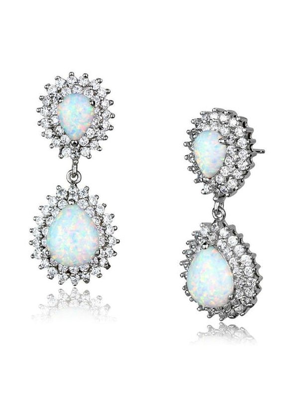Rhodium 925 Sterling Silver Earrings with Semi-Precious Opal Earrings LoveAdora